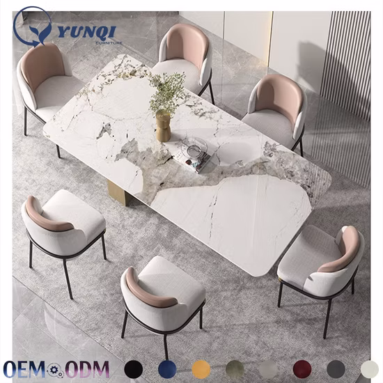 Mesa de centro quadrada de aço inoxidável com tampo de mármore branco e design moderno para móveis de sala de estar