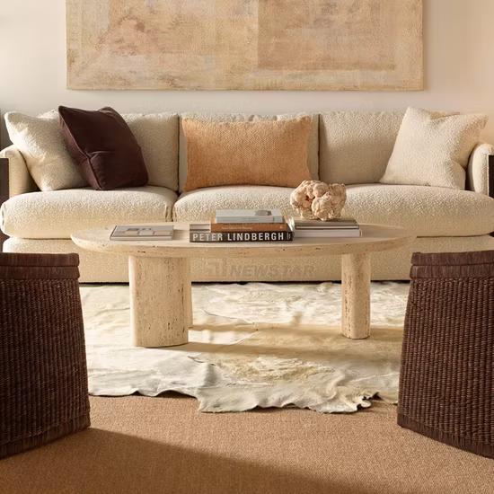 Mesa de Chá Oval Decorativa Externa Raiz de Pedra Natural Esculpida Itália Moderna Grande Redonda Designer Luxo Central Travertino Mesa de Centro