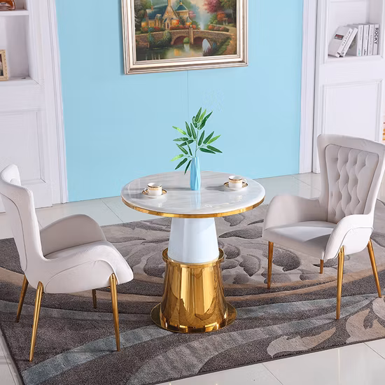 Móveis de hotel personalizados mesa de centro de recepção tampo de mármore metal aço inoxidável mesa de chá redonda